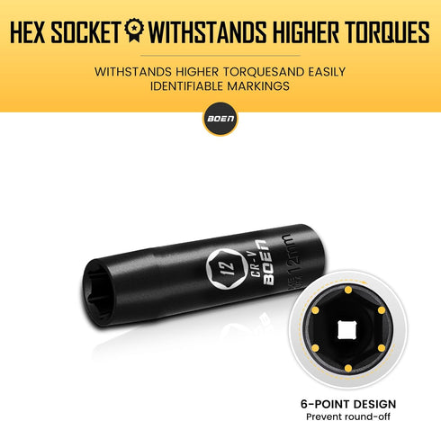 1/2" Drive Deep Impact Socket,12mm Premium Socket,Metric,6 Point,Cr-V Steel with Laser Marking - Strong and Durable...