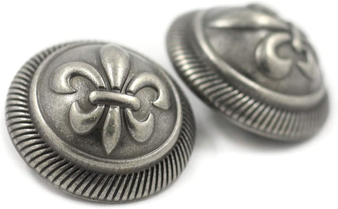 Bezelry 8 Pieces Fleur De Lys Domed Gray Silver Metal Shank Buttons 25mm (1 inch)...