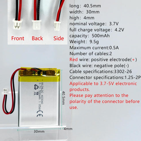 DC 3.7V 500mAh 403040 Rechargeable lithium polymer battery for DIY 3.7-5V Electronic Product, Mobile Energy Storage Power Supply...