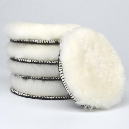 OKAYDA Lambswool Polishing Pads 5 inch Soft Sheepskin Buffing Pads with Hook and Loop Back Design Cutting Pad for Car, Furniture, Glass and So On...