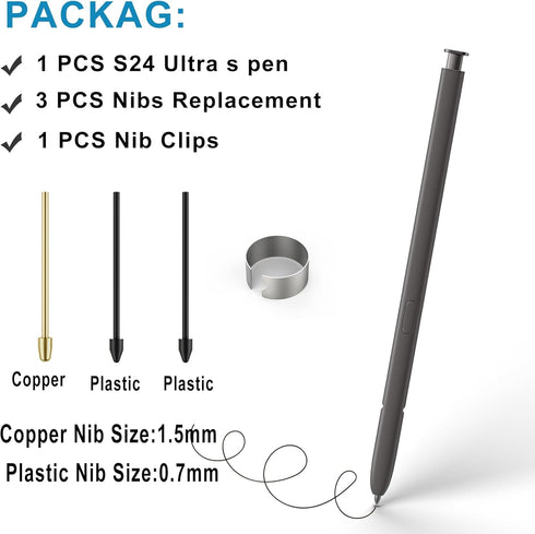 Galaxy S24 Ultra Stylus Replacement for Samsung Galaxy S24 Ultra 5G S Pen, Galaxy S24 Ultra S Pen without Bluetooth + Tweezer + Metal Nibs (Dark G...