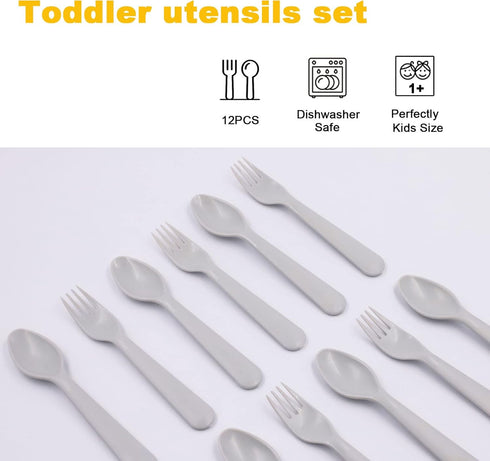 12 Pcs Plastics Toddler Utensils kids Silverware Baby Spoons and Forks Set Baby Feeding Dinnerware Utensils BPA Free Microwave Dishwasher and Free...