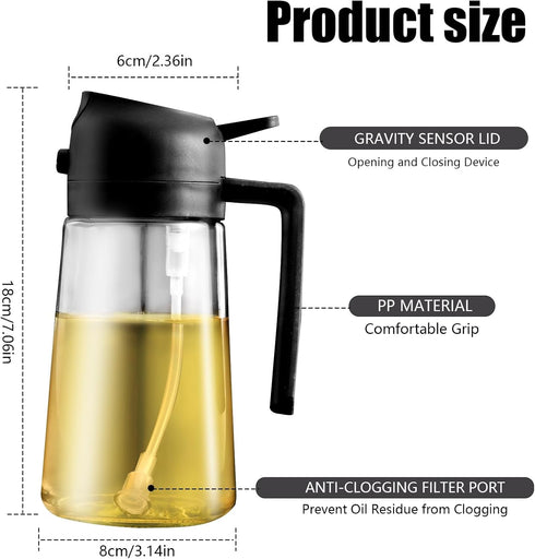 2 in 1 Glass Oil Sprayer & Dispenser, 470ml Glass Olive Oil Sprayer,Cooking Oil Sprayer,Oil Spray Bottle For Kitchen,Canola Oil Sprayer,Fryer For ...