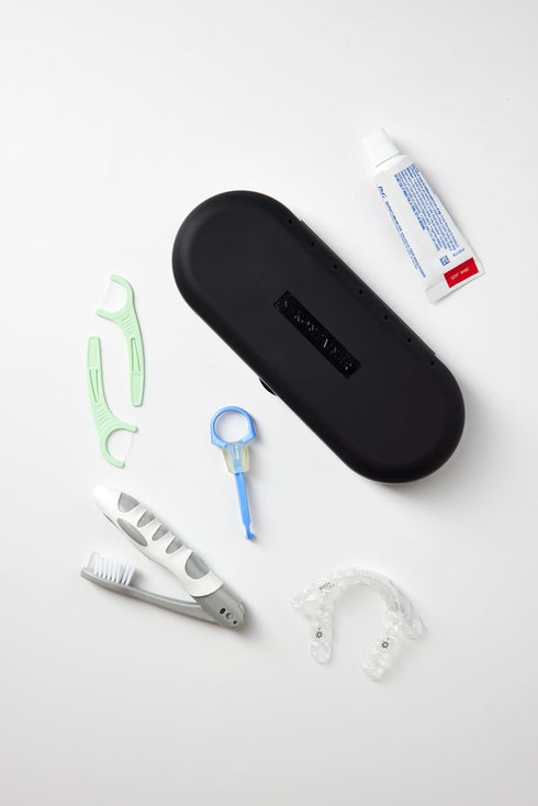 SmileKontainer Slimline Retainer Case: Compact Dental Travel Case for Aligners, Toothbrush and Accessories - Built-in Mirror for Easy Insertion An...