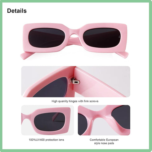 GIFIORE Retro 90s Rectangle Sunglasses For Women Trendy Chunky Glasses Black Pink Frame...