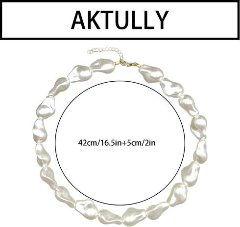 Pearl Necklaces for Women Chunky Pearl Choker Necklaces Baroque Pearl Necklace Dainty White Pearl Beaded Necklace Vintage Pearl Charm Choker Neckl...