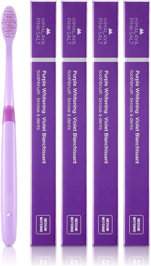 Purple Whitening Toothbrush 4Count - Purple Indicater Medium Toothbrushes for Adults, Plaque Remover for Teeth, High Strength Medium Bristle Tooth...