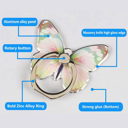 Cell Phone Ring Holder, Butterfly Phone Ring Grip Stand 360°Rotation Finger Ring Kickstand Compatible with iPhone,All Android Smartphone (Blue)......