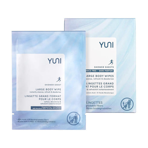 YUNI Beauty Large Body Wipes (Unscented, 12 Count) Super Soft Moist Showerless Wipes that Cleanse & Deodorize - On-the-Go Waterless Body Cleanser ...