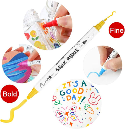 TRANSON 24 Color Bold and Fine Dual-tip Acrylic Paint Pen Set for Canvas Rock Wood Leather Ceramic DIY Painting...