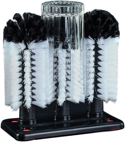 Water Bottle Cleaning Brush Glass Cup Washer with Suction Base 3 Head Bristle Brush for Beer Cup, Long Leg Cup, Red Wine Glass & More Bar Kitchen ...