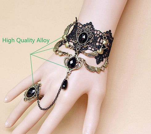 Lace Choker Necklace with Bracelet Set Punk Party Gothic Vintage Handmade Retro Victorian Vampire Punk Pendant Necklace Bracelet Wristband for Wom...
