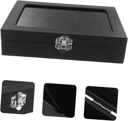 Badge Storage Box Pin Display Small Jewelry Tray Pin Badge Display Case Glass Container Wood Monitor Stand Badge Holder Badge Brooch Case Desktop ...