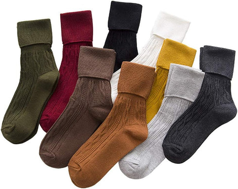 9 Pairs Women Socks Long Knit Turn Cuff Cotton Slouchy Calf socks for Women Girls Ladies...