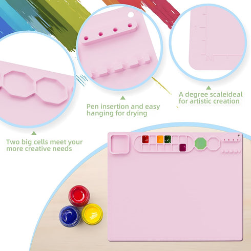 Art Supplies for Girls Ages 8-12 Portable Silicone Art Mat with 10 Paint Brushes, 20"X16" Silicone Painting Mat Painting Crafts Large Artist Mat P...