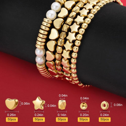 TsMADDTs Pearl Beads for Bracelets, Bracelets Making Kit with Pearl Beads for Jewelry Making Gold Spacer Beads for Adults Girls DIY Friendship Bra...