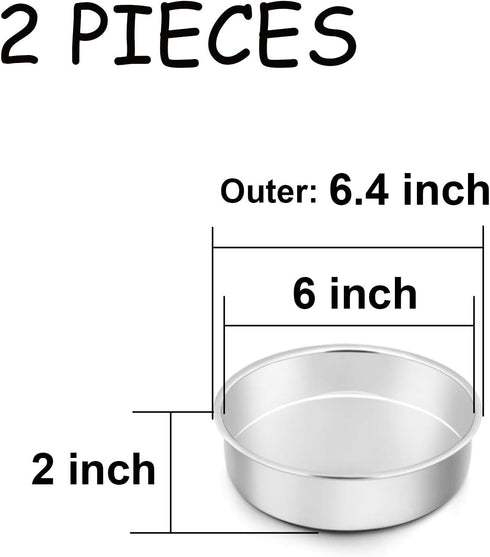 TeamFar 6 Inch Cake Pan, 2 Pcs Round Tier Cake Pan Set Stainless Steel for Baking Steaming Serving, Fit in Oven Pot Air Fryer, Healthy & Heavy Dut...