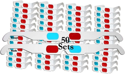 ZiYan- 50 Pairs - Flat- 3D Glasses Red and Cyan White Frame Anaglyph Cardboard...