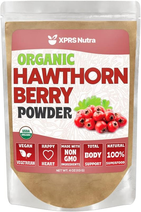 XPRS Nutra Organic Hawthorn Berry Powder - Premium USDA Organic Hawthorne Berry Powder for Cardiovascular Support - Vegan Friendly Hearth Health S...