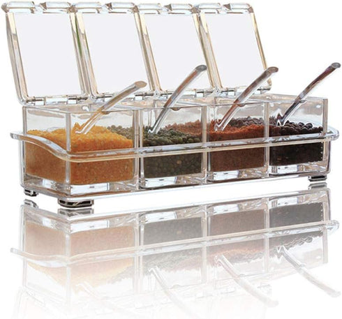 Clear Seasoning Box,V-Resourcing 4 Pieces Clear Seasoning Storage Container for Spice Salt Sugar Cruet,Condiment Jars with Spoons…...