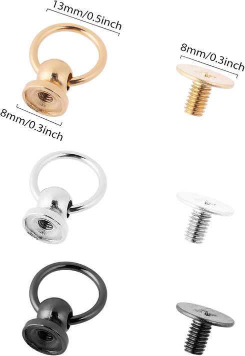 60 Set Screwback Round Head Rivet with Pull Ring, 3 Color 8MM Leather Rivets Kit Studs DIY Accessory Screw Rivets for Leather Craft Purse Phone Ca...