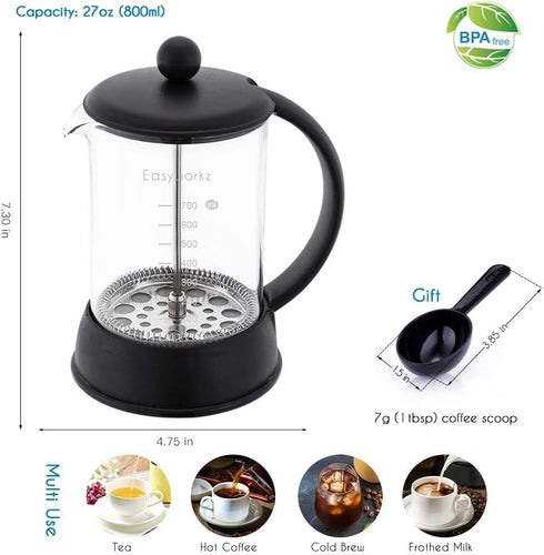 Easyworkz Eclipse French Press 27 oz Coffee Tea Maker with Borosilicate Glass...