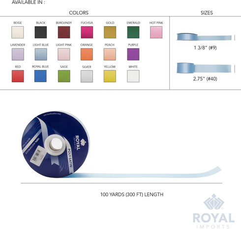 Royal Imports White Satin Ribbon 1.5 Inch (#9), 100 Yards – Waterproof Double-Faced Poly Ribbon for Flower Bouquets, Crafts & Gift Wrapping – Made...