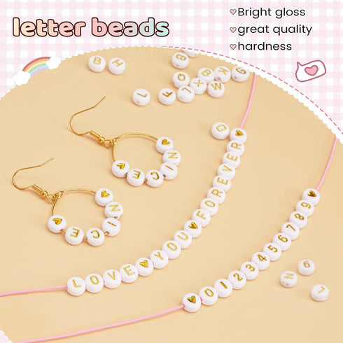 1450 Pieces Letter Beads Kit, 4x7 mm Gold Acrylic Alphabet Beads Letter Beads for Jewelry Making Number Beads Heart Beads Friendship Bracelet Bead...