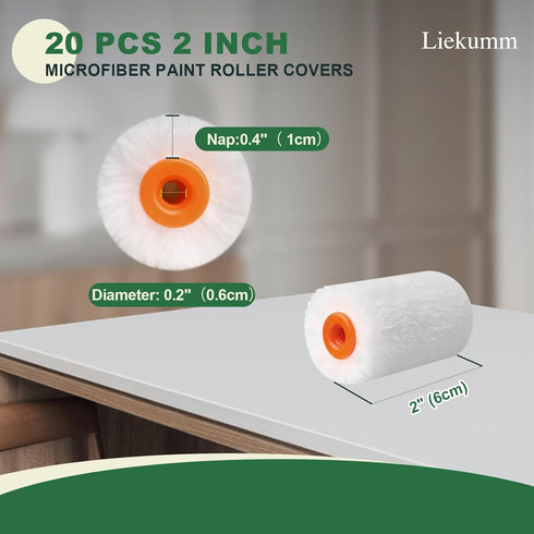 LIEKUMM 2 Inch Small Paint Roller Covers, Mini Microfiber Paint Roller, House Painting Supplies, Home Painting DIY Tools, White, Pack of 20...