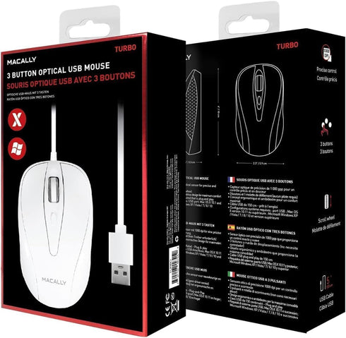 Macally USB Wired Mouse with 3 Button, Scroll Wheel, & 5 Foot Long Cord, USB Mouse for Laptop and Desktop, Computer Mouse Wired Compatible with Ap...