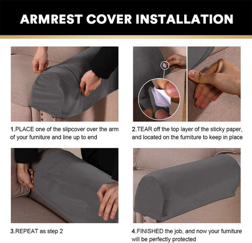 PrinceDeco 4 Pack Thick Velvet Stretch Armrest Covers for Chairs, Sofas & Armchairs - Non Slip, Grey...