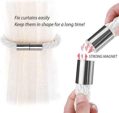 NICEEC 2 Pack Strong Magnetic Curtain Tiebacks Modern Simple Style Drape Tie Backs Convenient Decorative Weave Rope Curtain Holdbacks for Thin or ...