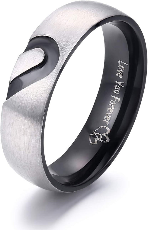 LAVUMO Matching Promise Rings for Couples Love You Forever Wedding Bands Sets for Him and Her Half Heart Rings Stainless Steel 6mm with Box Comfor...