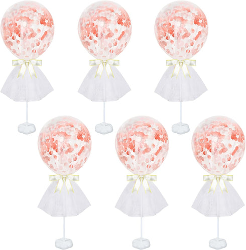 6 Pack Tutu Tulle Balloon Centerpieces Set with Rose Gold Confetti Balloons for Women Girl Birthday Wedding Engagement Bridal Shower Bachelorette ...