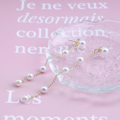 Boho Dangle Pearl Drop Earrings Long Tassel Pearl Earrings Vintage Pearl Studs Earrings Wedding Pearl Chain Earrings jewelry for Women and Girls...