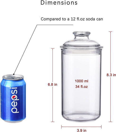 34oz Acrylic Storage Jar, Airtight Lid with Silicone Sealing Ring, Ideal Canister Container for Sugar, Tea, Spices, Herbs, Shells, Bath Salt, Chri...