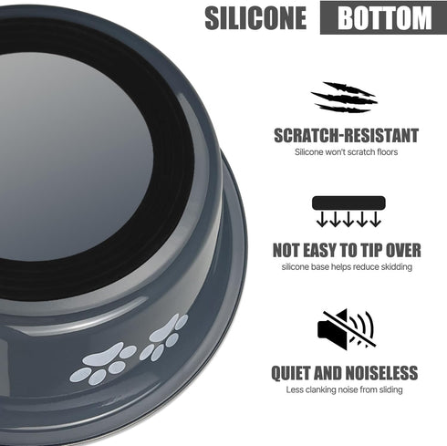 Stainless Steel Dog Bowls, Nonslip Rubber Bottom No Spill Proof Skid Metal Insulated Dog Bowls for Large Medium Small Breed Dogs (Grey, 3.6 Cups/2...