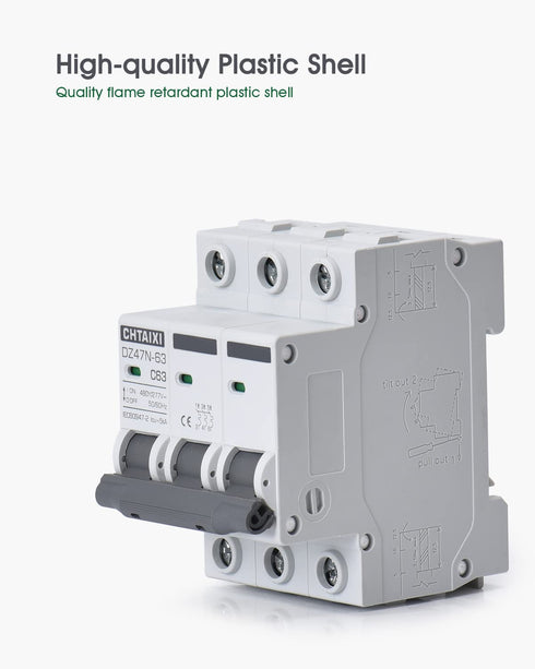 AC Miniature Circuit Breaker, 6 Amp 480V 3 Pole DIN Rail Mount Circuit Breaker, Thermal Magnetic Trip, AC Disconnect Switch MCB C6...
