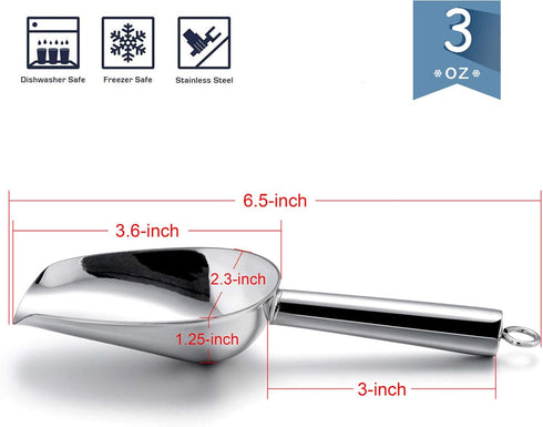 E-far Mini Ice Scoop Set of 2, 3 Ounce Stainless Steel Scoops for Ice Cube/Candy/Flour/Sugar, Metal Utility Scoops for Canisters, Baking, Kitchen ...