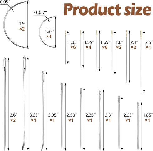 FIVEIZERO Heavy Duty Hand Sewing Needles Set - Large Eye Leather Sewing Needles for Hand Stitching,Upholstery, Carpet,and Canvas Repair, Including...