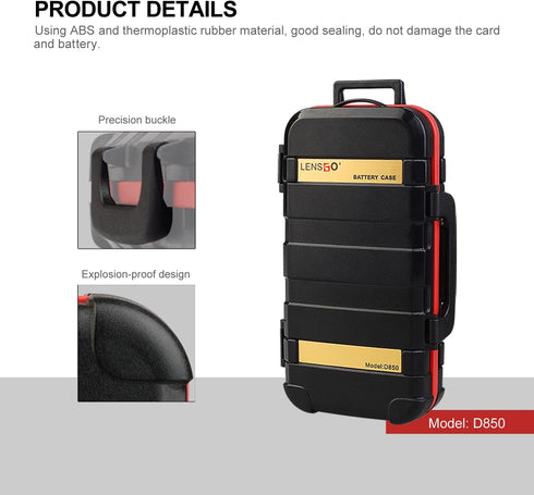LENSGO Camera Battery Memory Card Case, Memory Card Hard Protector Case D850 Professional Water-Resistant & Anti-Shock Storage Box for 2 Camera Ba...