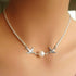Kercisbeauty Double Swallow Flying Bird Silver Necklace with Pearl for Women Boho Collar Bone Choker...