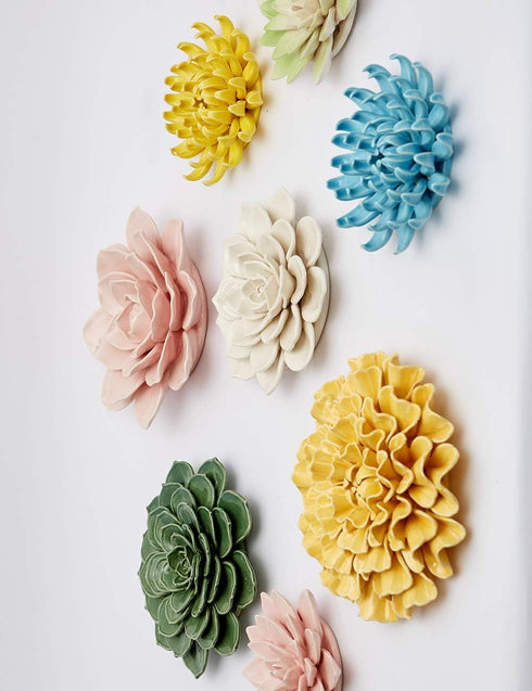 SEINHIJO Ceramic Flower Wall Decor 3D Wall Art Sculpture Modern Arts Gifts Yellow 5.1inch...