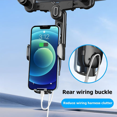 Car Rear View Mirror Phone Holder, 360° Rotatable&Retractable Auto Rearview Clip Mobile Mount Holder, Multifuctional GPS Holder with Anti-Shake De...