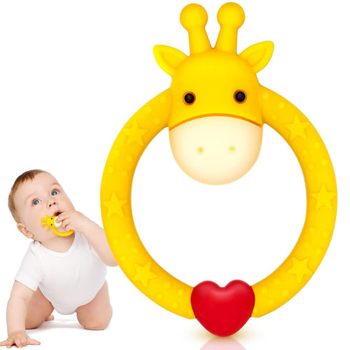 SHARE&CARE BPA Free Silicone Giraffe Baby Teether Toy with Storage Case, for 3 Months Above Infant Sore Gums Pain Relief and Baby Shower, Baby Tee...