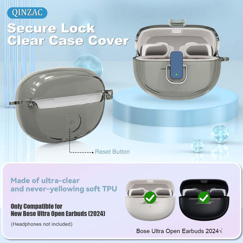 (Safety Lock) for Bose Ultra Open Case (2024), QINZAC Soft TPU Clear Cover for Bose Ultra Open Earbuds with Lock Shockproof Protection Case for Bo...