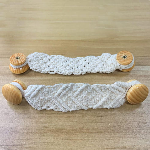 2 Pack Bohemian Style Rope Knobs Door Handle Rope Knot Cabinet Drawer Cupboard Furniture Door Wooden Pulls Handles Drawer Pulls for Kitchen Cabine...