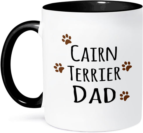 3dRose Cairn Terrier Dog Dad-Doggie by Breed-Brown Muddy paw Prints Love Mug, 11 oz, Black...
