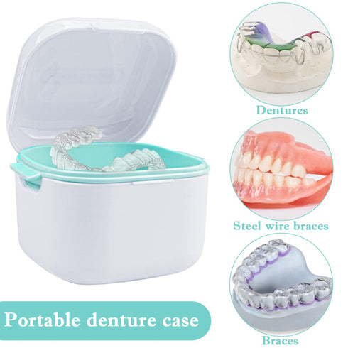 Denture Soak Container, Portable Denture Bath Box Cup, No-Leak Denture case,Retainer Cleaning Box Complete Clean Care for Dentures, Clear Braces, ...