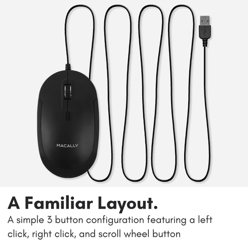 Computer Mouse Wired, Macally Silent USB Mouse - Slim & Compact USB Mouse for Apple Mac or Windows PC Laptop/Desktop - Designed with Optical Senso...